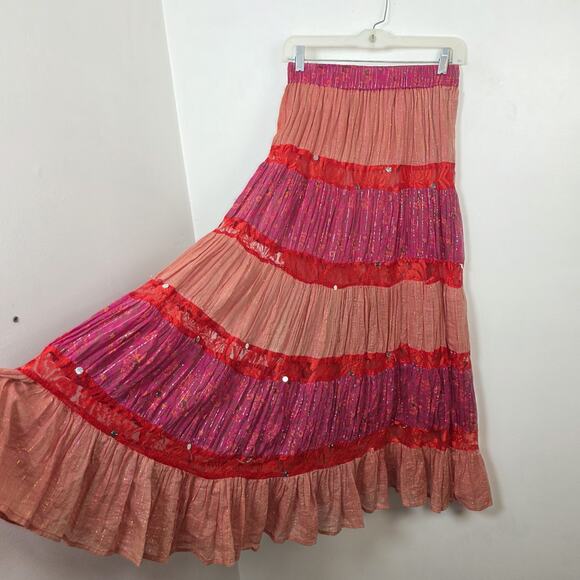 Boston Proper Purple Red Tiered Sequin Sparkle Boho Festival Maxi Skirt Size S - Picture 1 of 6